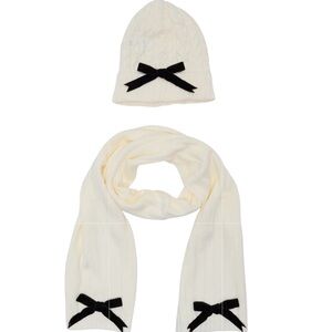 Kate Spade NWT New York bow beanie & scarf gift box set cream black